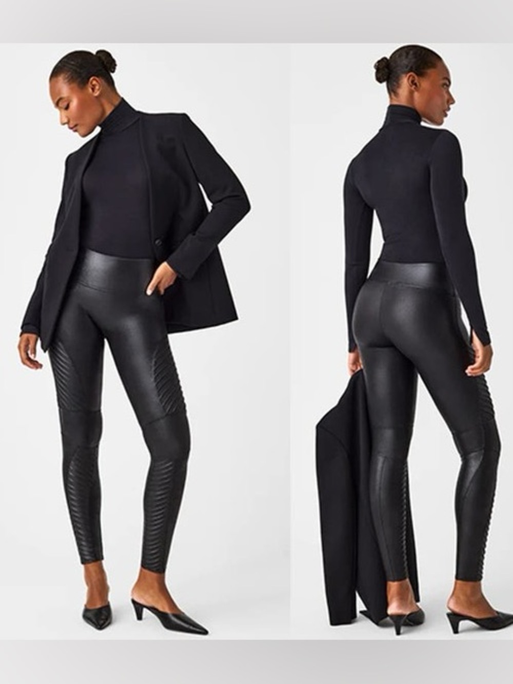 Spanx Faux Leather Moto Leggings Womens Medium Black Stretch Pull On Shaping 2X